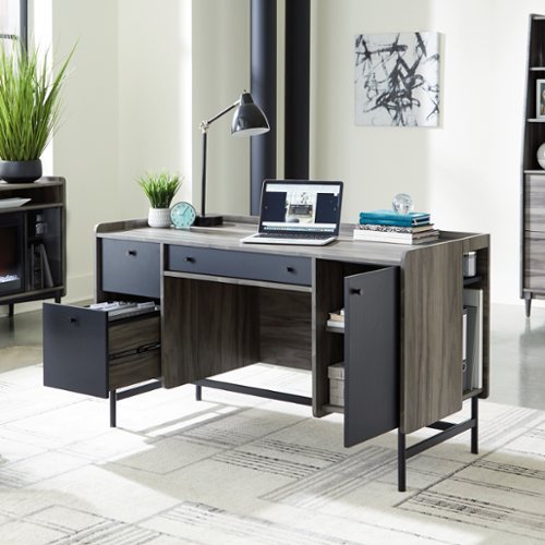 Sauder - Harvey Park Home Office Desk - Jet Acacia-Front_Standard 