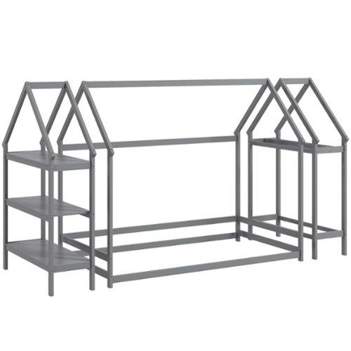 Costway Twin Size House Bed Montessori Floor Bed with Detachable Storage Shelves - Gray