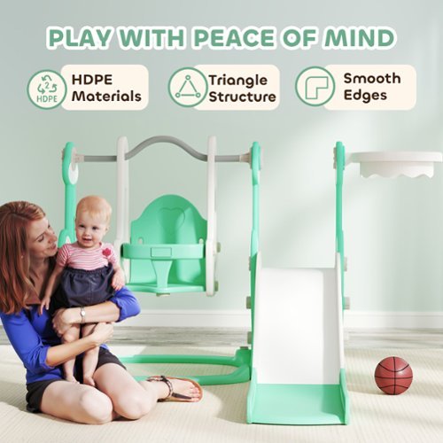 thumbnail image 2 of Qaba 4-in-1 Rocket Toddler Playset - Slide, Swing, Climber & Basketball Hoop For Ages 1.5-4 2 of 14