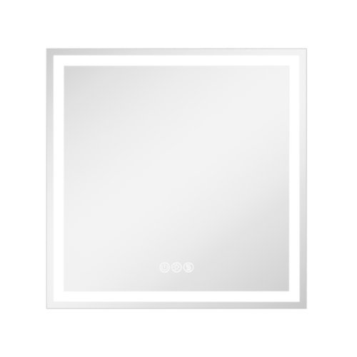 LOVMOR - 30 x 30 Inches Tempered Glass LED Bathroom Mirror with Anti-Fog & 3-Color Dimmable Lighting - silver