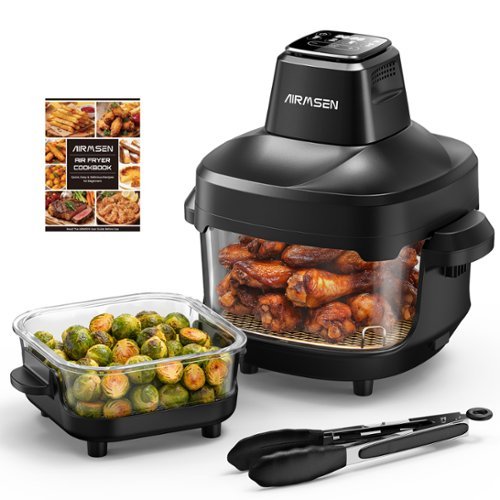 AIRMSEN - Portable Glass Air Fryer, 450°F Max, 4.8QT & 1.3QT Non-Toxic Glassware, 4 Preset Modes, Dishwasher-Safe - Black-Front_Standard 
