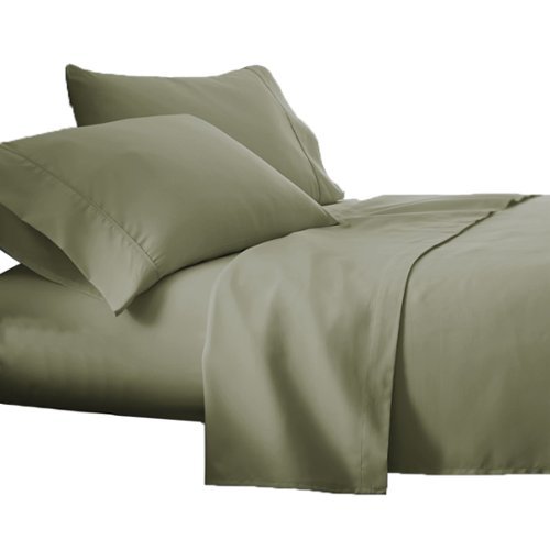 Plazatex - Luxurious Ultra Soft 100% Cotton Moisture Wicking Solid Color 4 Pieces Sheet Set Queen - Sage-Front_Standard 