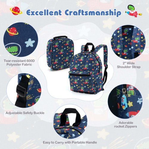 Costway 5 PCS Kids Luggage Set with Backpack Neck Pillow Luggage Tag Lunch Bag Wheels - Dark Blue BUY IN AUSTRALIA