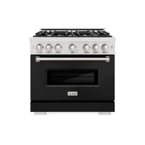 Front. ZLINE - ZLINE 36 in. Classic Dual Fuel Satin Steel Range w/ 6 Burner Cooktop & Black Matte Door (CDRS-BLM-36) - Stainless Steel.