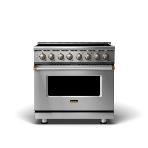 Viking - 5 Series 36" Wide 5.6 Cubic Foot Freestanding Electric Induction Range - Stainless with Brushed Brass Accents-Front_Standard 