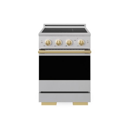 ZLINE - Autograph 24 in. 3.2 cu. ft. Marino Freestanding Induction Range with 3 Burners and Convection Oven w/ Gold Accents - Stainless Steel