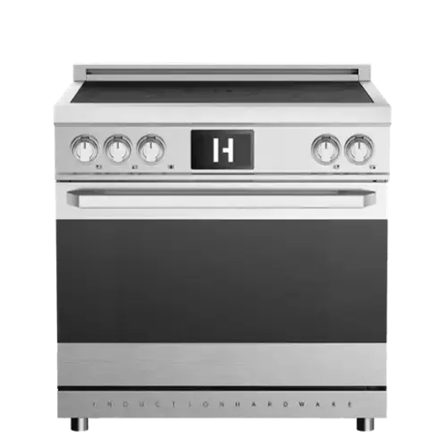 Front. Induction Hardware - Professional 36 Inch Induction Range with Convection Oven & Air Fry, 5 Burner Electric Stove, Pizza Stone - Stainless Steel.
