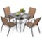 Nuu Garden - 5-Piece Metal and Textilene Outdoor Dining Set, 4 Stackable Chairs and Tempered Glass Table with Umbrella Hole - Black and Brown-Front_Standard