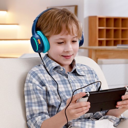 Tronsmart KH03 Active Noise Cancelling Wireless Headphones w/ 74/85/93dB Safe Volume, LED Lights, 70H Playtime for School Travel - Navy Blue BUY IN JAPAN