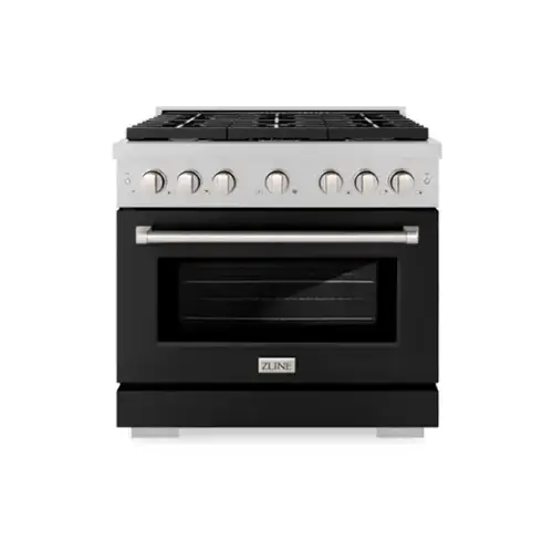Front. ZLINE - ZLINE 36 in. Paramount Dual Fuel Range with 6 Burner Cooktop (SDRS-BLM-36) - Satin Steel/White Matte.