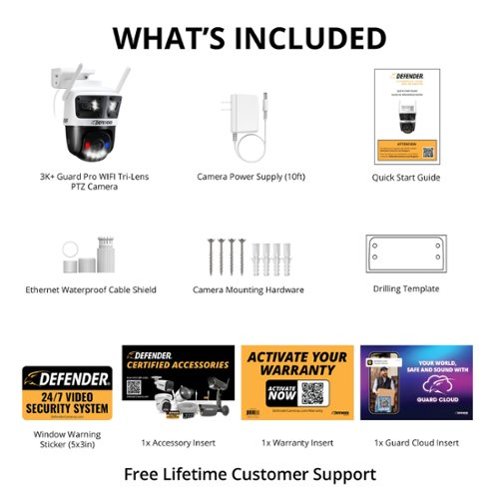 Defender AI 3K+ Guard Tri-Lens PTZ WIFI Plug-in Security Camera, 360° Tracking, AI Detection, Works w/ Guard App - white BUY IN EUROPE