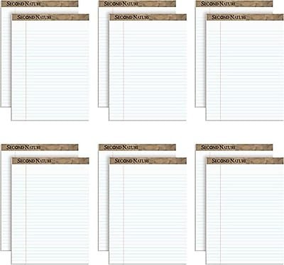 TOPS - Second Nature Notepad, 8.5" x 11.75", Wide Ruled, 50 Sheets/Pad, Dozen (74880) - White