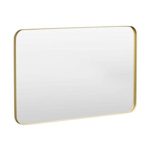 LOVMOR - 48 in. W x 30 in. H Tempered Glass Rounded Rectangle Framed Wall-Mounted Bathroom Vanity Mirror in Gold - Gold