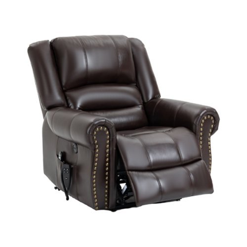 Boyel Living - Power Lift Recliner Chair with Heat, Massage, Dual Motor, Infinite Positions, Faux Leather, USB, 350 LBS Capacity - Brown-Front_Standard 