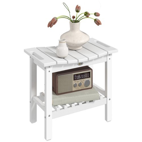Outsunny - Shower Bench for Inside Shower, HDPE Shower Stool with Handle, Storage Shelf, Non-Slip Pads - White-Front_Standard 