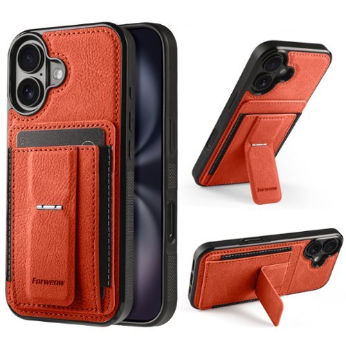 Dteck - Slim Card Holder Case for Apple Apple iPhone 16, Shockproof Wallet Protective Cover with Kickstand - Orange-Front_Standard 