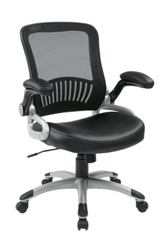 WorkSmart - EM Series Bonded Leather Office Chair - Black/Silver-Front_Standard 