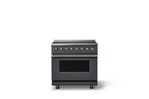 Front. Viking - 36 in. Wide 6 Elements Pro 5 Series 5.6 Cu.Ft. Freestanding Induction Convection Range with Brushed Brass Trim - Cast Black.