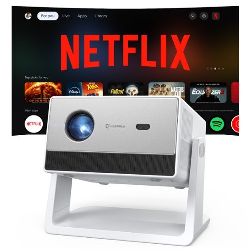 Happrun - Smart Projector 1500 ANSI 1080P FHD 270° Stand WiFi Bluetooth Dolby Audio - White-Front_Standard 