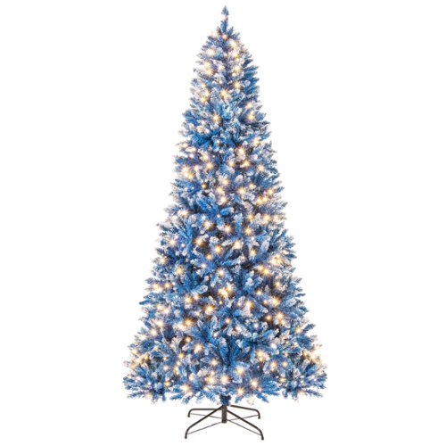 Gymax - 8 FT Pre-Lit Artificial Christmas Tree Hinged Xmas Tree w/ 1458 Frosted PVC Branch Tips - Blue-Front_Standard 