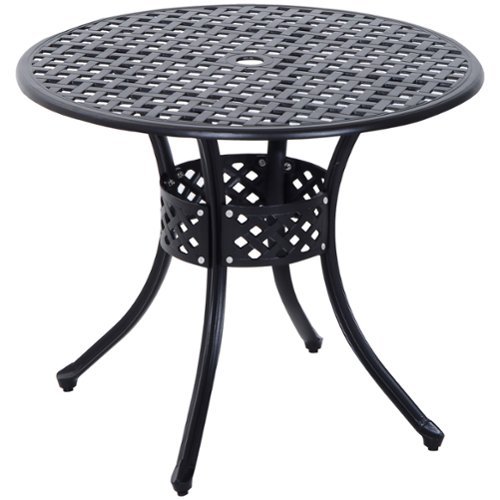 Outsunny - Patio Dining Table Round Cast Aluminium Outdoor Bistro Table with Umbrella Hole - Black-Front_Standard 