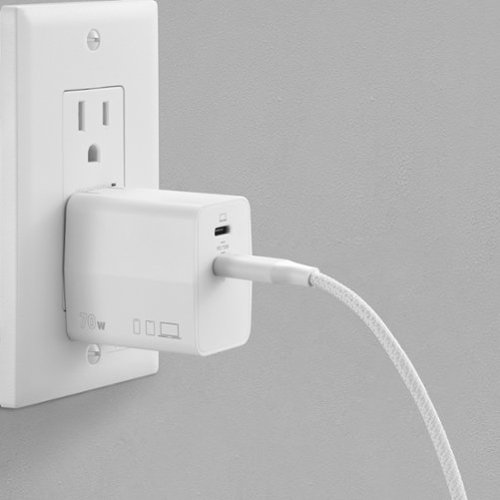 Insignia™ 70W Dual Port USB-C GaN Wall Charger for MacBook, iPad, iPhone, Apple Watch, AirPods, Samsung Smartphones and More - White WHERE TO BUY