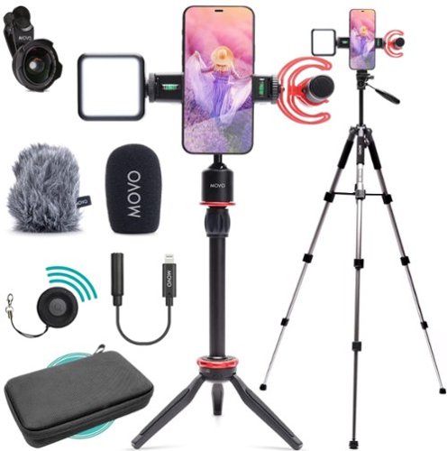 MOVO - iVlog1 Vlogging Kit for iPhone with Shotgun Mic, LED Light, Tabletop Tripod, Fullsize Tripod and More-Front_Standard 