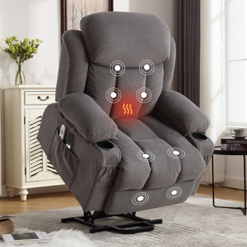 GOODSILO - Power Lift Recliner Chair with Heat & Massage, Electric Fabric Recliner for Elderly with USB Port & Remote - Gray-Front_Standard 