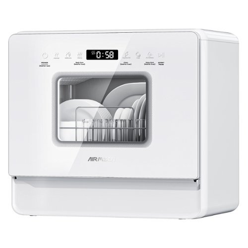 AIRMSEN - 5-Place Settings Portable Countertop Dishwasher with 5L Water Tank, 12H Delay Start and Water Softener - White-Front_Standard 