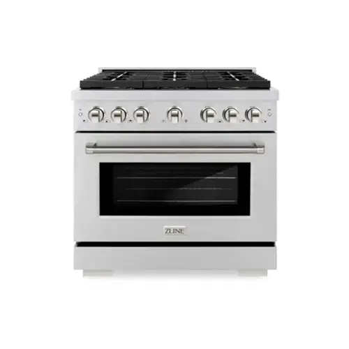 Front. ZLINE - ZLINE Autograph 36 in. 5.2 Cu. Ft. Freestanding Paramount DuoPro Gas Range in Stainless Steel with Nickel Helix Handle - Stainless Steel.