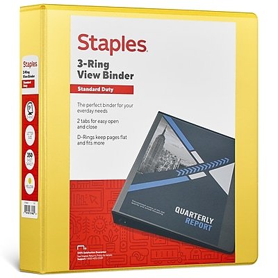 Staples - 1 1/2" 3-Ring View Binders, D-Ring - Yellow