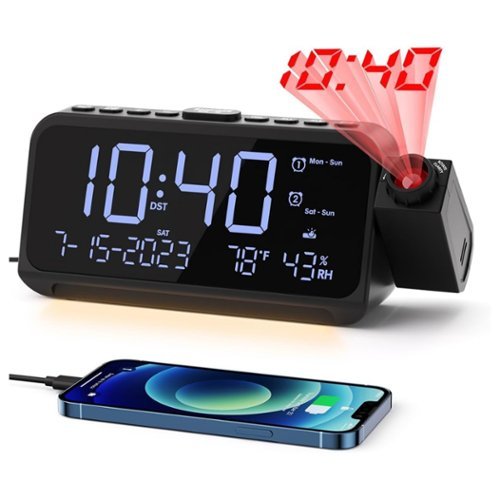 Dazzed Corner - Projection Alarm Clock, Digital Dual Loud Alarm Clocks - Black-Front_Standard 
