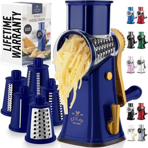 Zulay Kitchen - Rotary Cheese Grater 5 Blade Cheese Shredder with Reinforced Suction & 5 Interchangeable Drums - Blue and Gold-Front_Standard 