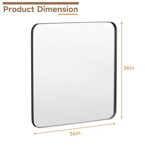 LOVMOR Tempered Glass Rounded Rectangle Framed Wall-Mounted Bathroom Vanity Mirror - 36 x 36 - Black BUY IN MIDDLE EAST