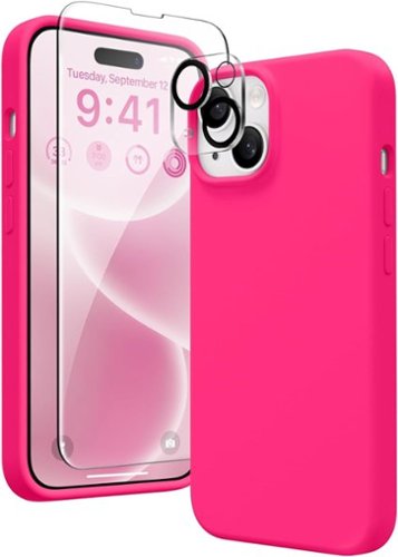 Entronix - iPhone 15 Plus Bundle - Liquid Silicone Case with Screen & Camera Lens Protectors - Hot Pink-Front_Standard 