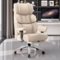 KERDOM - Large PU Leather Office Desk Chair Gaming Chair with Footrest, Wide Seat Ergonomic Comfy Executive High Back Reclining - White-Front_Standard