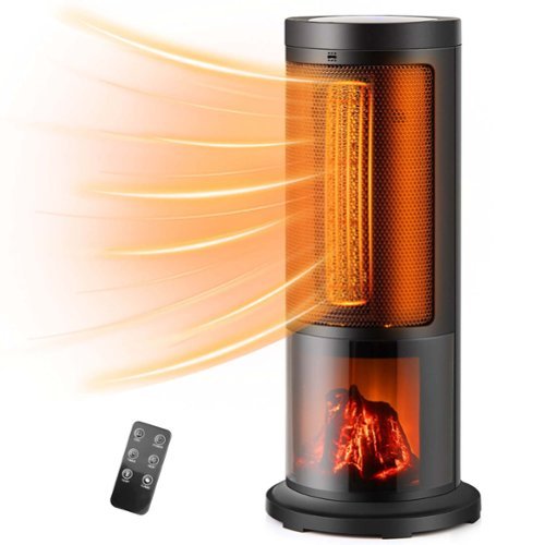 Costway - 17-Inch Tower Space Heater for Indoor Use 1500W PTC Fireplace Heater 12H Timer - Black-Front_Standard 