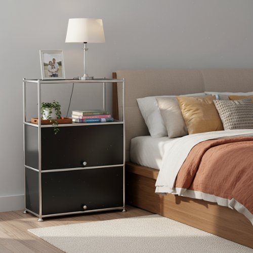 Malletson - 3-Tier Metal Sideboard Buffet Storage Cabinet Modern Grid-Style, for Dining Room, Living Room or Office - Black-Front_Standard 