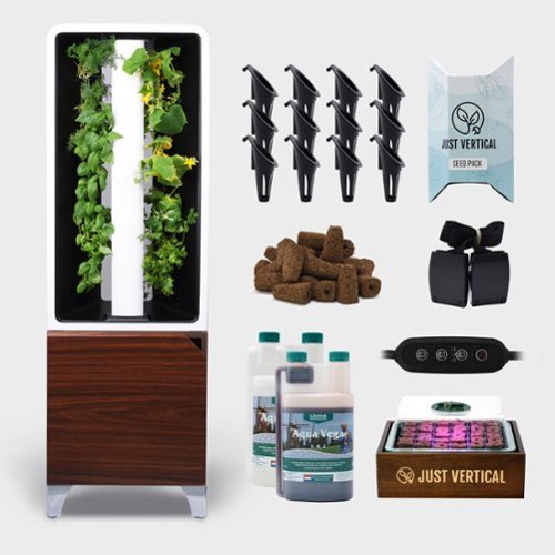 Just Vertical - EVE Tower Garden | Hydroponic Growing System | Grow Fresh Herbs & Vegetables Year-Round | Fully Assembled - Walnut-Front_Standard 