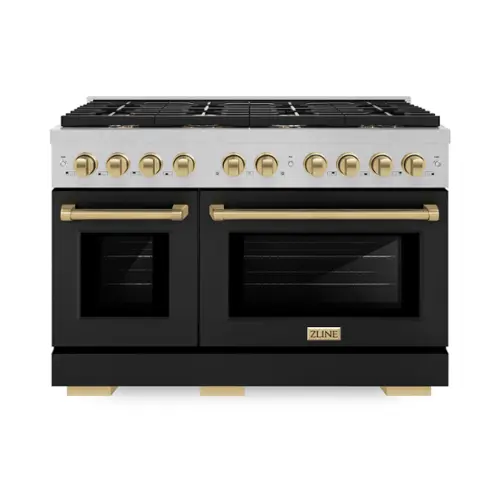 Front. ZLINE - ZLINE Autograph 48 in. Paramount Dual Fuel Range with Black and Bronze Accents (SDRSZ-BLM-48-CB) - Black.
