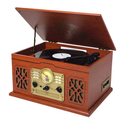 Victor Audio - Victor State 7-in-1 Wood Music Center - Mahogany-Front_Standard 