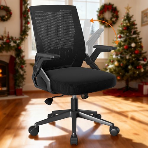 CloudRest Pro - Breathable Mesh Office Chair with Flip-up Armrests Ergonomic Computer Desk Chair with Adaptive Lumbar Support - Black-Front_Standard 