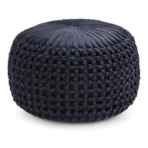 Simpli Home - Renee Round Pouf - Navy-Front_Standard 