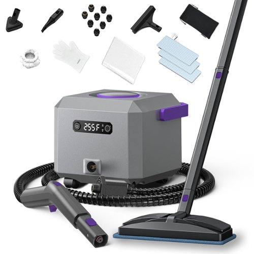 GlowWise - 50-Sec Heat Steam Cleaner w/ 21-Piece Kit – 2.2L Refillable Tank, No Cooling Delay | Floors, Cars, Tile, Grout, Kitchen - Gray-Front_Standard 