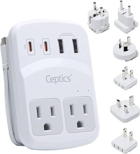 Ceptics - World-Way 6 Travel Adapter Kit | 2 USB-A + 2USB-C + 2 US Outlets - Grounded (WPS-5B) - White-Front_Standard 