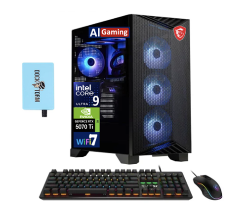 MSI - Upgraded - Aegis AI Gaming Desktop PC (Ultra 9-285, 64GB RAM, 4TB SSD, GeForce RTX 5070 Ti, Win 11 Pro) w/DKZ Hub - Black-Front_Standard 