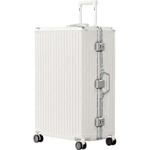 Front. Brick Attic - 28 Inch Luggage PC+ABS Aluminum Frame Zipperless Checked Luggage Hard Shell Suitcase with TSA Lock Double Spinner Wheels - White.