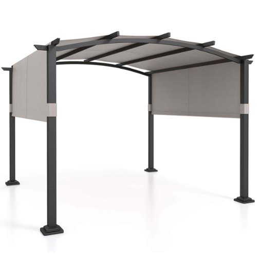 Costway - 10' x 10' Outdoor Pergola with Retractable Sunshade Canopy Anchored Plates Patio - Grey + Black-Front_Standard 