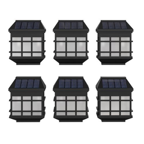 Emma + Oliver - Set of 6 Solar Deck and Fence Lights, Decorative Outdoor Solar Powered Weatherproof Wall Mount Fence and Deck Lighting - Black-Front_Standard 