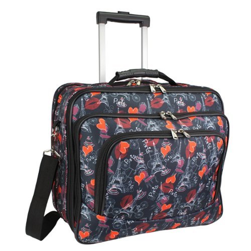 World Traveler - 17-Inch Rolling Computer Case with Telescopic Handle and In-Line Skate Wheels – Heavy-Duty 600D Polyester - Paris Black-Front_Standard 